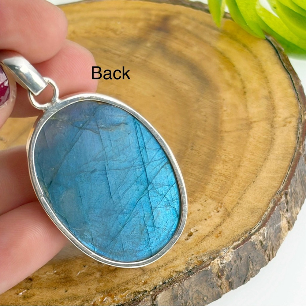 Blue Labradorite Pendant Moonstone Necklace Pure Sterling Silver 925 Boho New - Picture 8 of 9